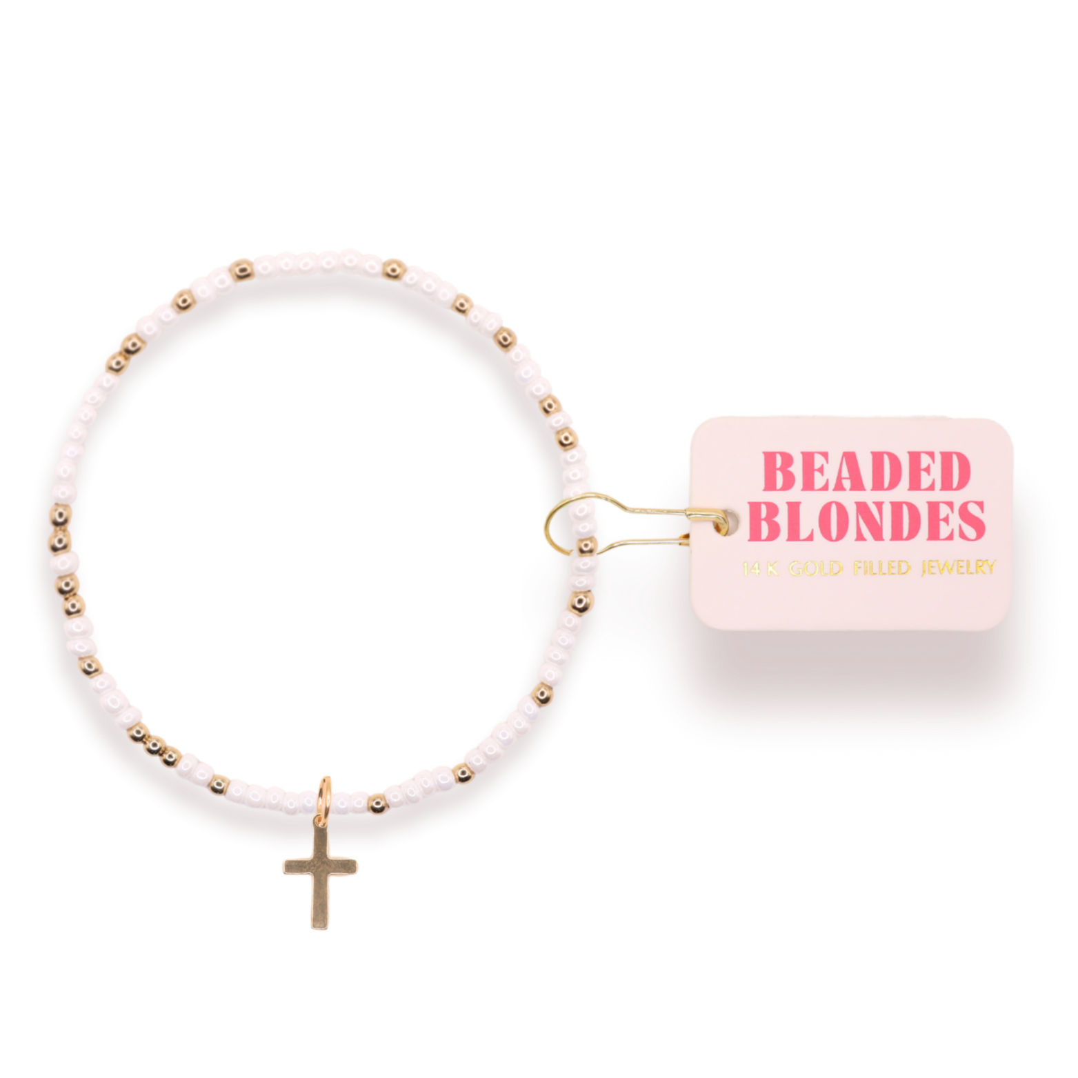 Cross Charm Bracelet on Color: Standard 6.75 Inch | Beaded Blondes