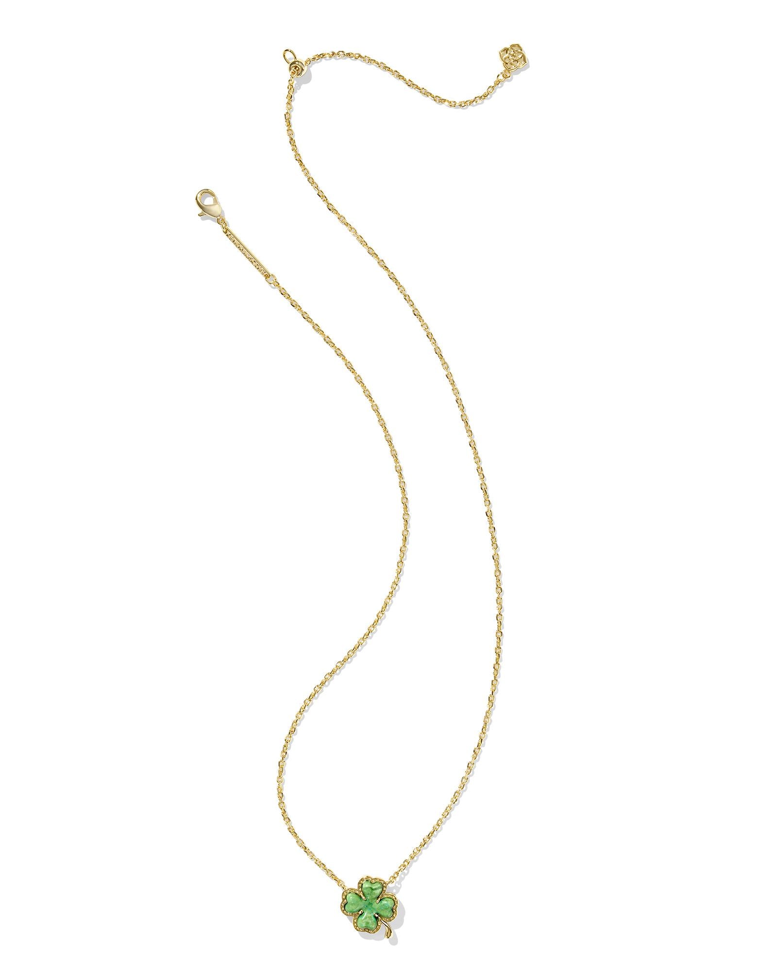 Kendra Scott Clover Short Pendant Necklace - Gold Lime Green Magnesite