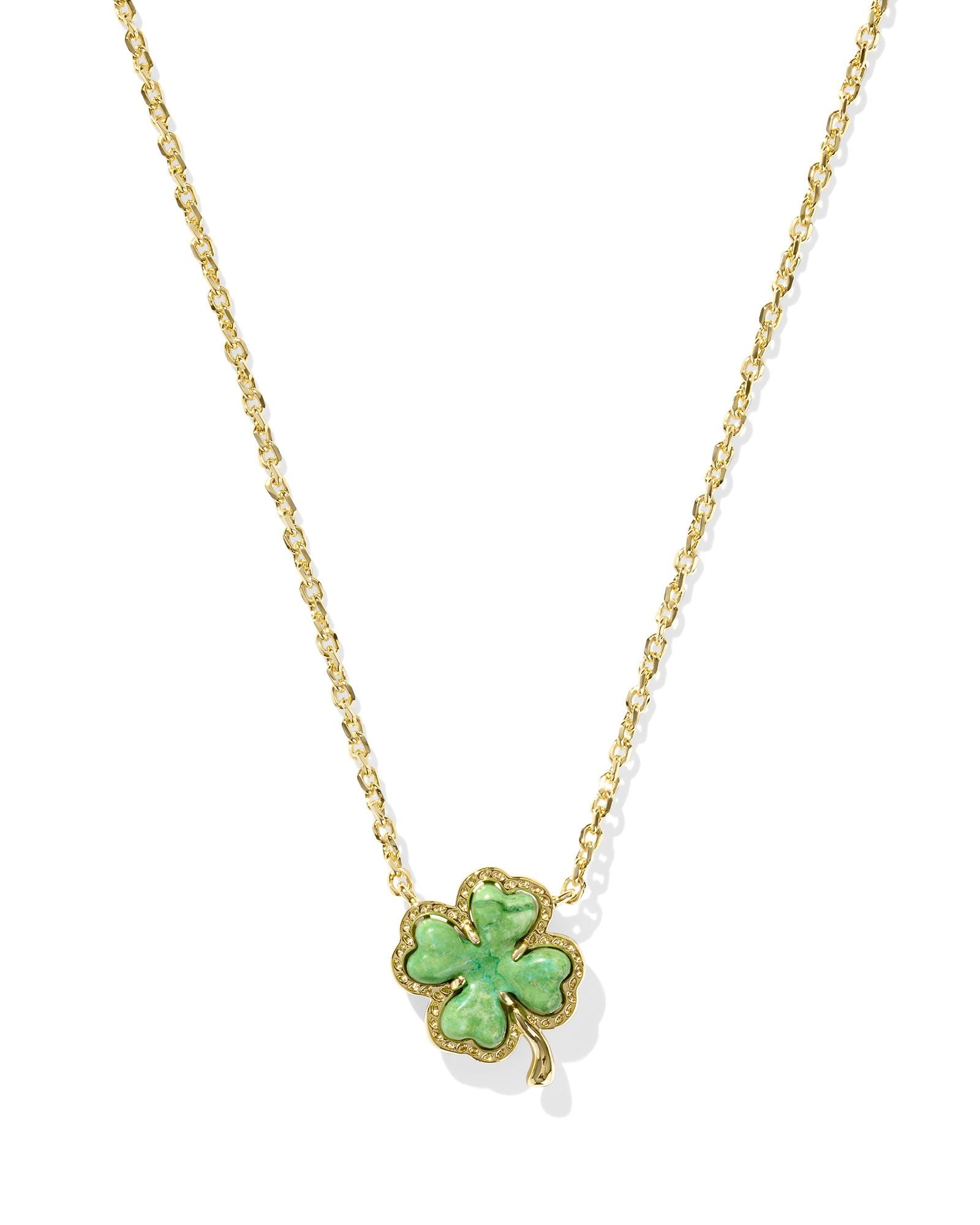 Kendra Scott Clover Short Pendant Necklace - Gold Lime Green Magnesite