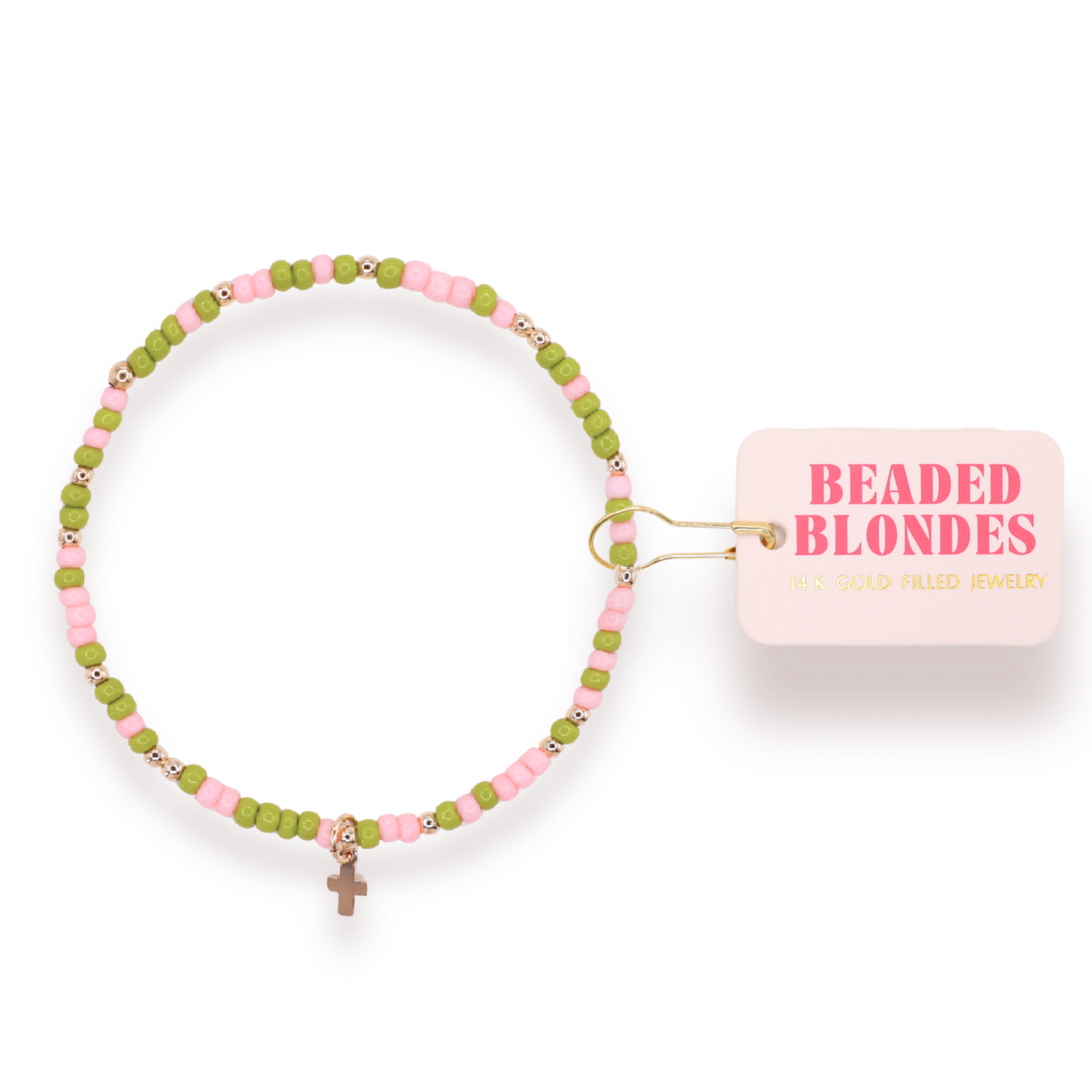 Mini Cross Charm on Palm Beach Sprinkle Bracelet: Standard 6.75 inch | Beaded Blondes