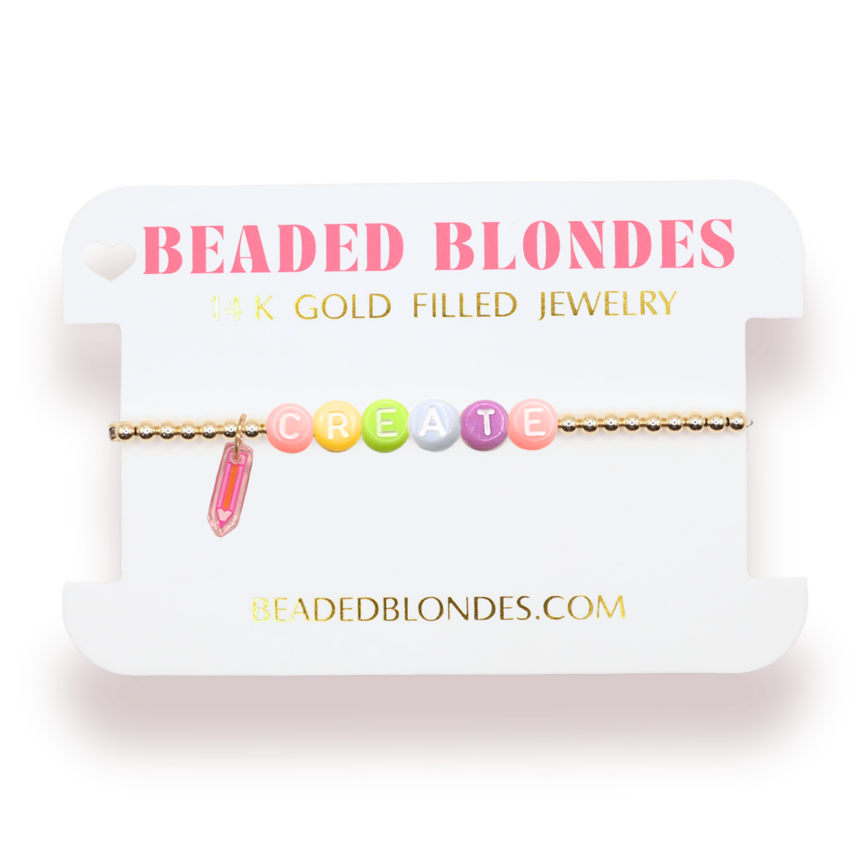Rainbow Create Pencil Charm Bracelet: Standard 6.75 | Beaded Blondes inch / Gold