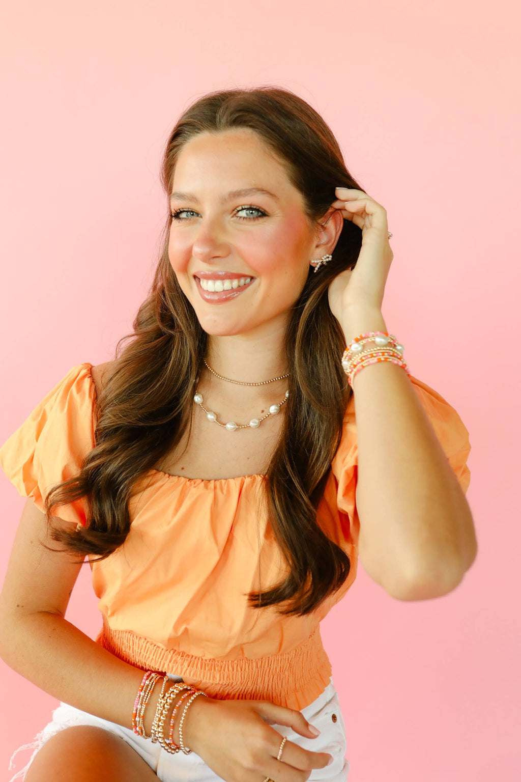 Hot Pink and Orange Demi Bracelet: Standard 6.75 inch | Beaded Blondes
