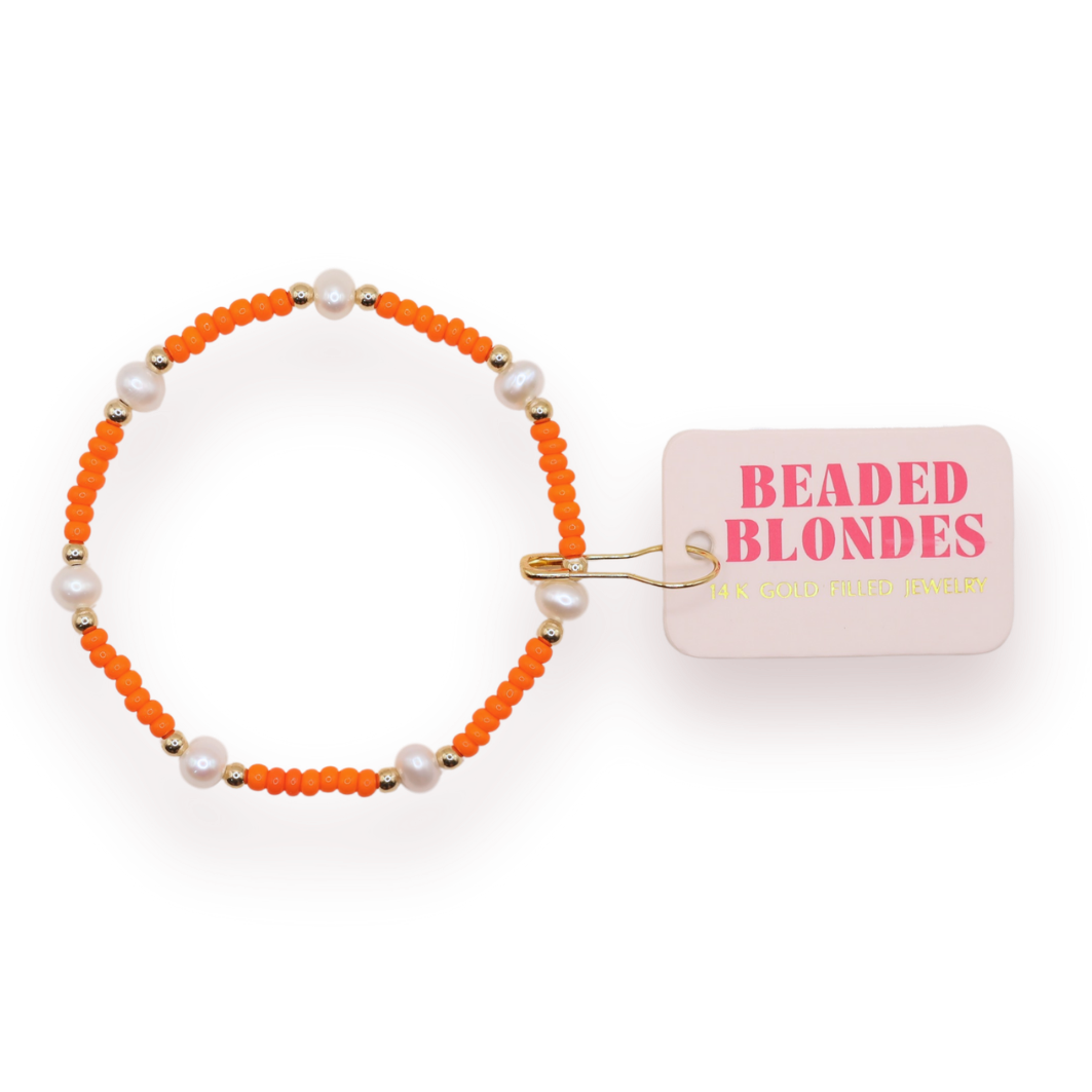 Orange Pearl Bracelet: Standard 6.75 inch | Beaded Blondes