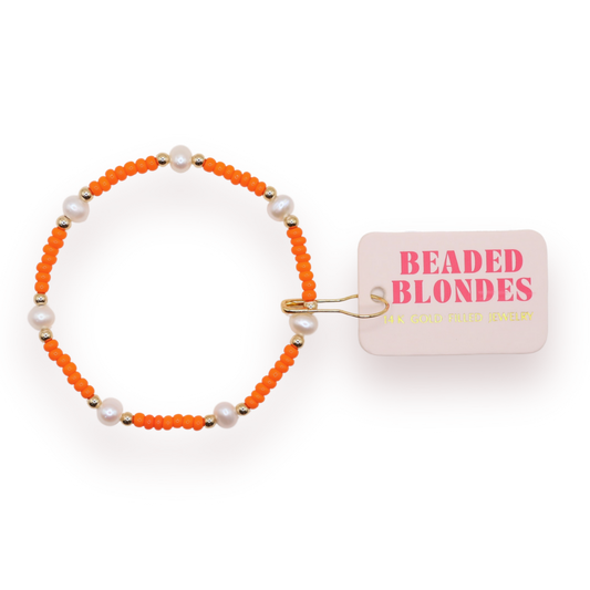 Orange Pearl Bracelet: Standard 6.75 inch | Beaded Blondes