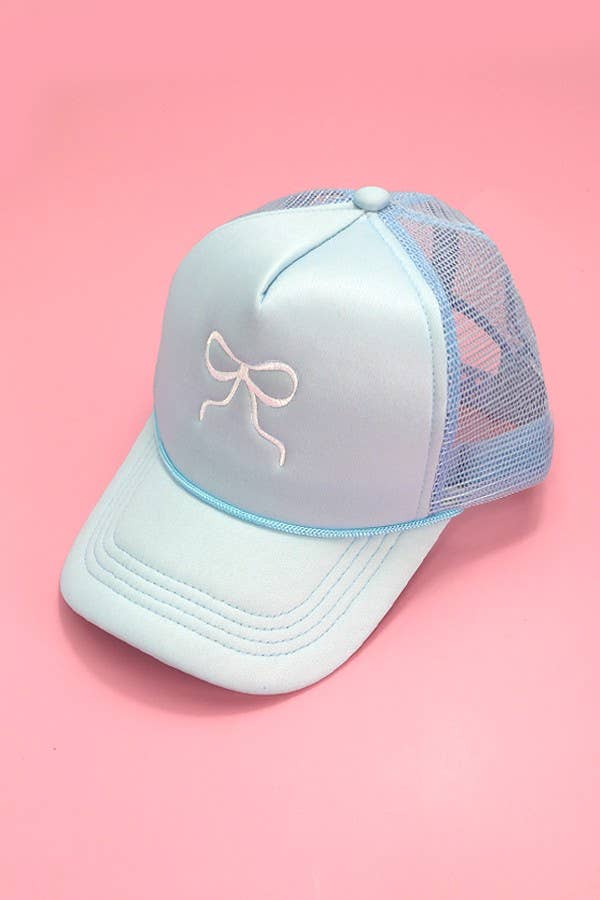 Blue Bow Embroidered Trucker Hat