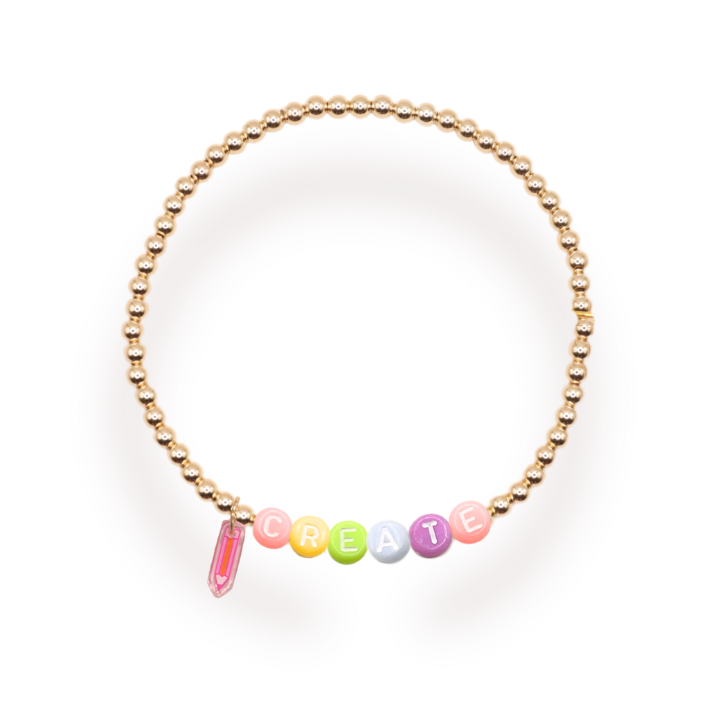 Rainbow Create Pencil Charm Bracelet: Standard 6.75 | Beaded Blondes inch / Gold