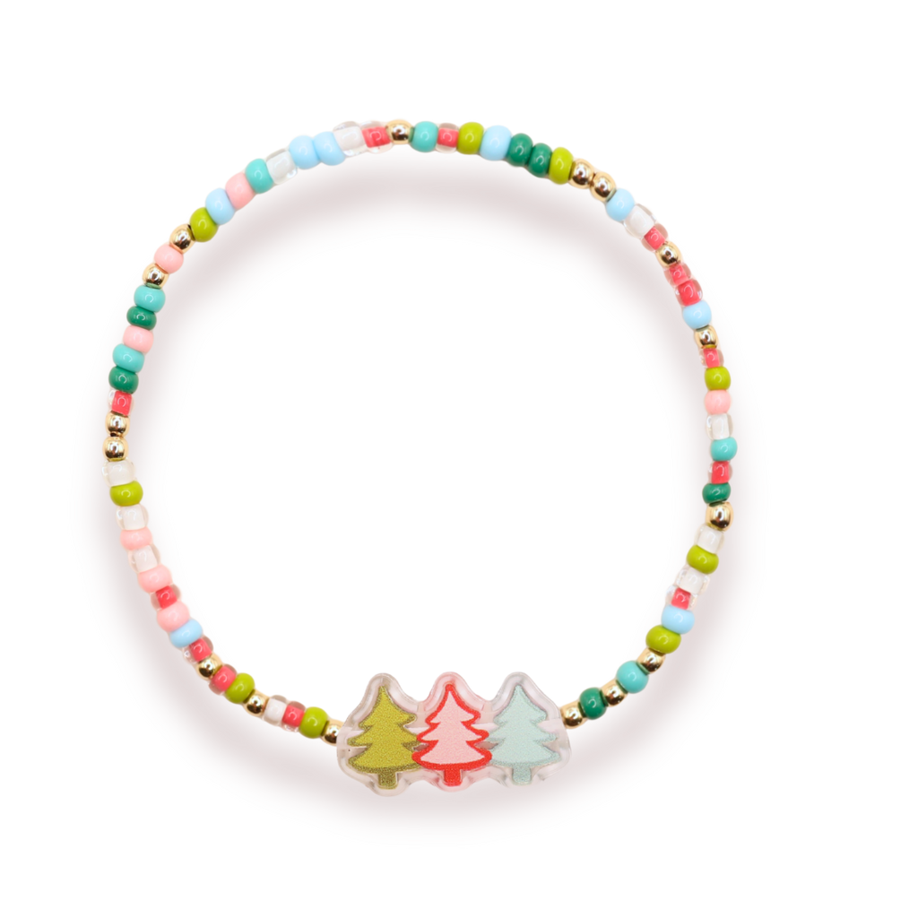Tree Trio Holiday Sprinkle Bracelet: Standard 6.75 Inch | Beaded Blondes