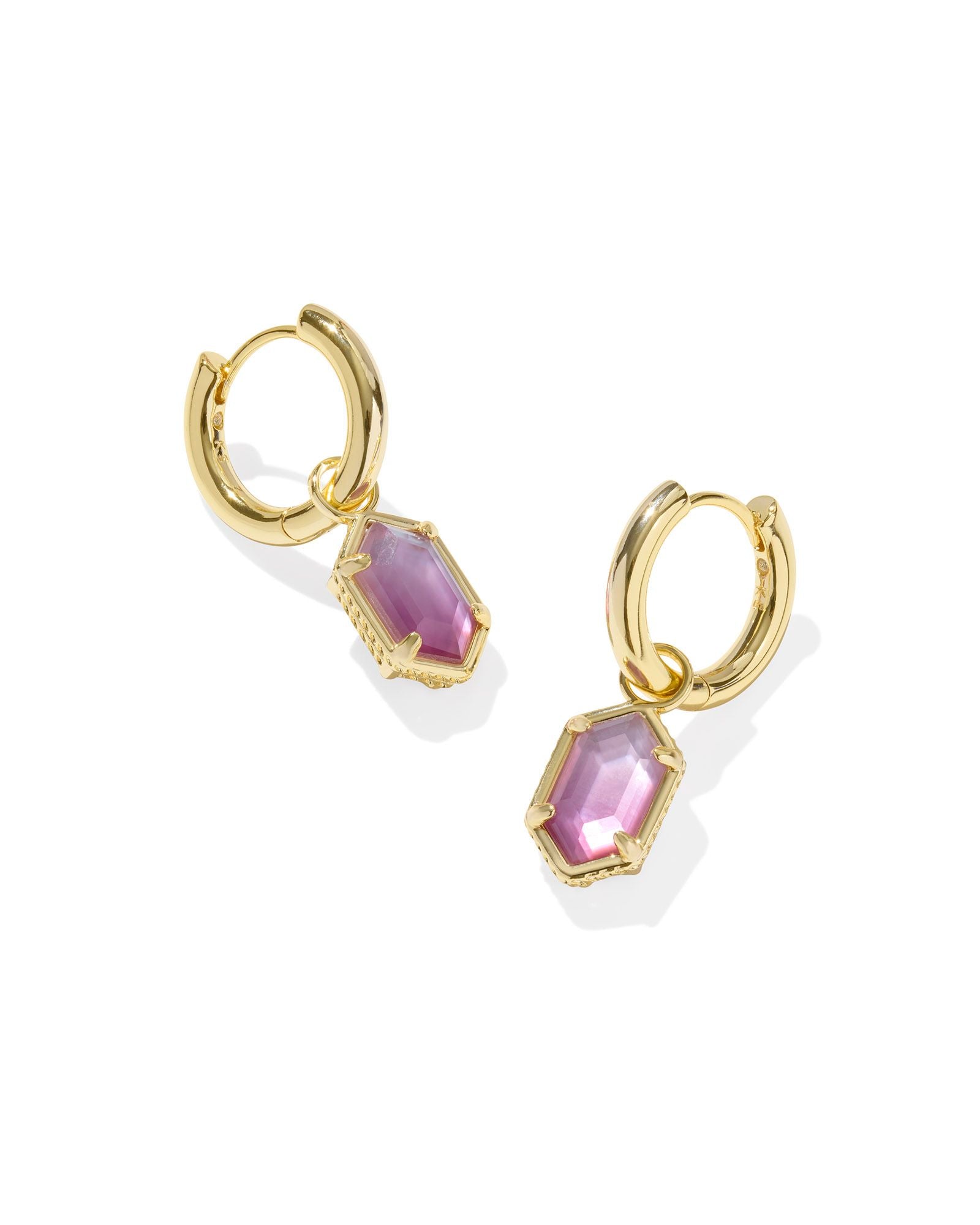 Kendra Scott Hallie Huggie Earrings - Gold Purple Watercolor Illusion