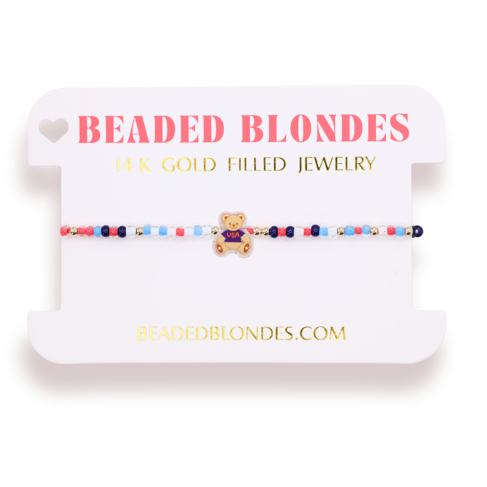 Patriotic Teddy Bear Bracelet on Color: Standard 6.75 Inch | Beaded Blondes