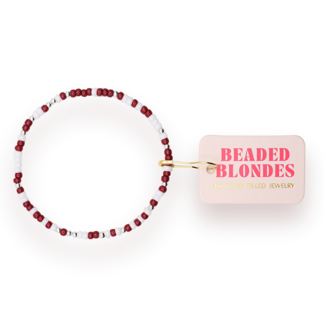 Maroon and White Sprinkle: Gold / Standard 6.75 inch | Beaded Blondes