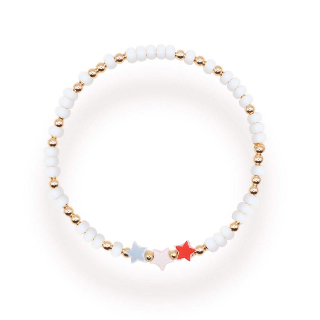 Red, White and Blue Star Bracelet: Standard 6.75 inch / Sprinkle | Beaded Blondes
