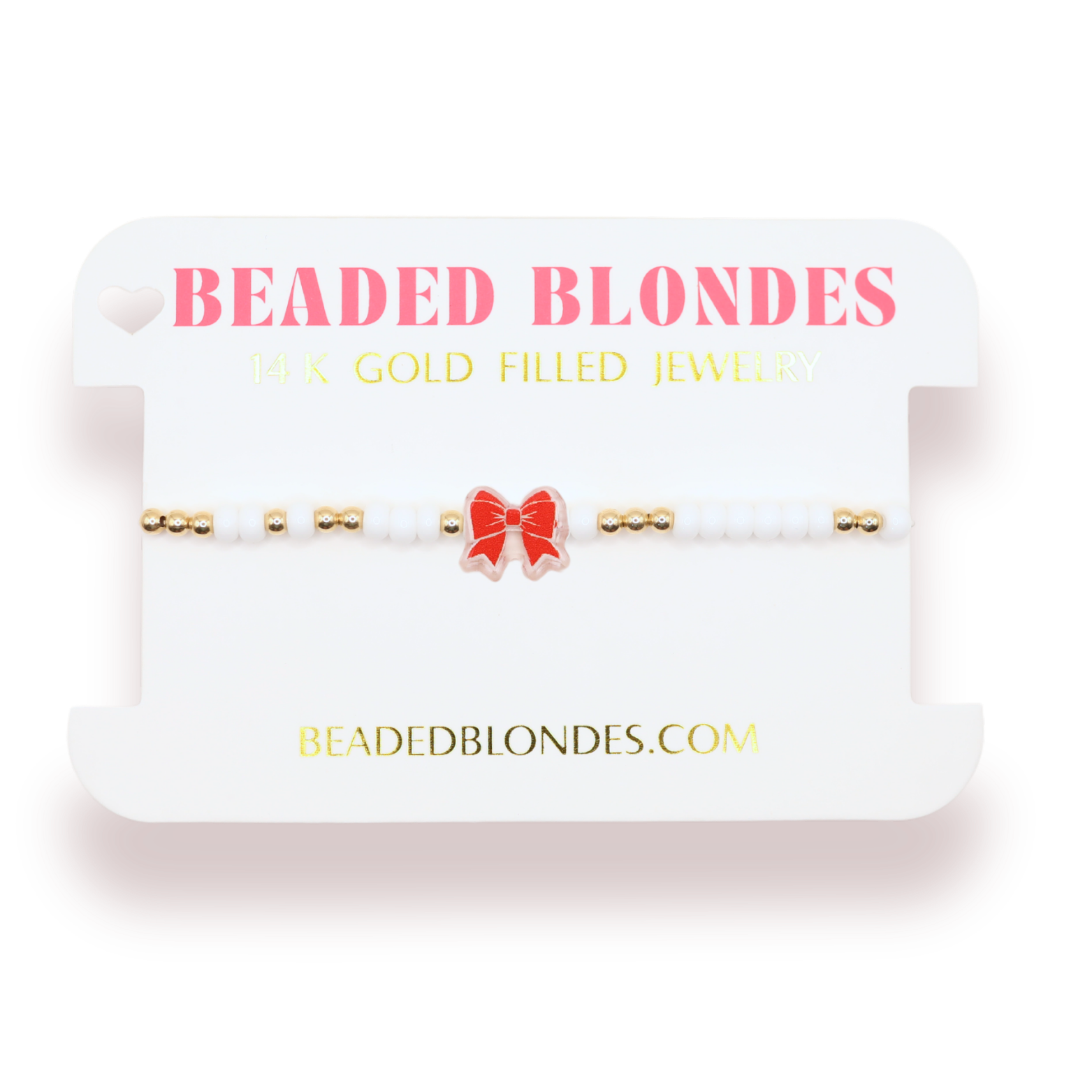 Red and White Bow Bracelet: Standard 6.75 inch / Sprinkle | Beaded Blondes