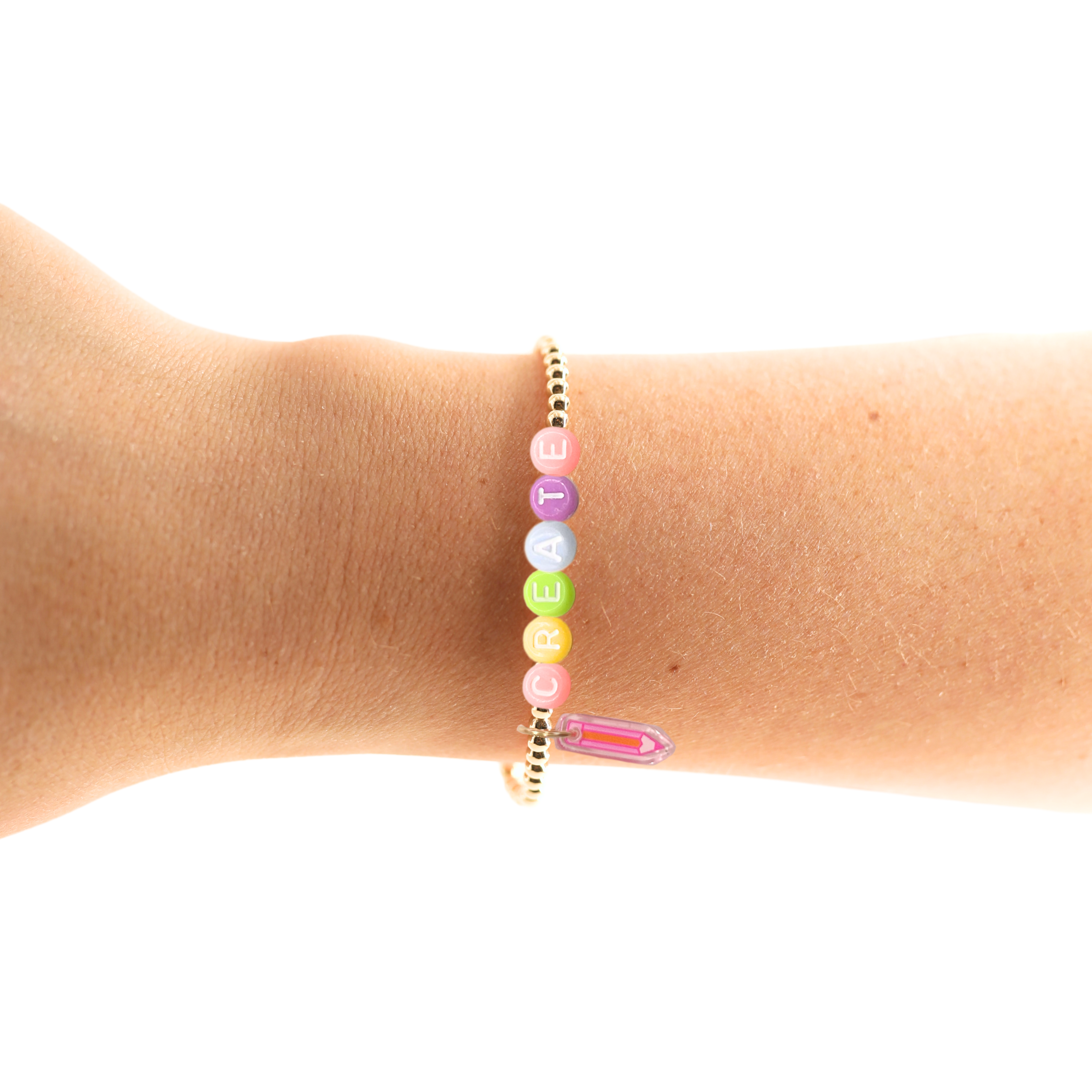 Rainbow Create Pencil Charm Bracelet: Standard 6.75 | Beaded Blondes inch / Gold