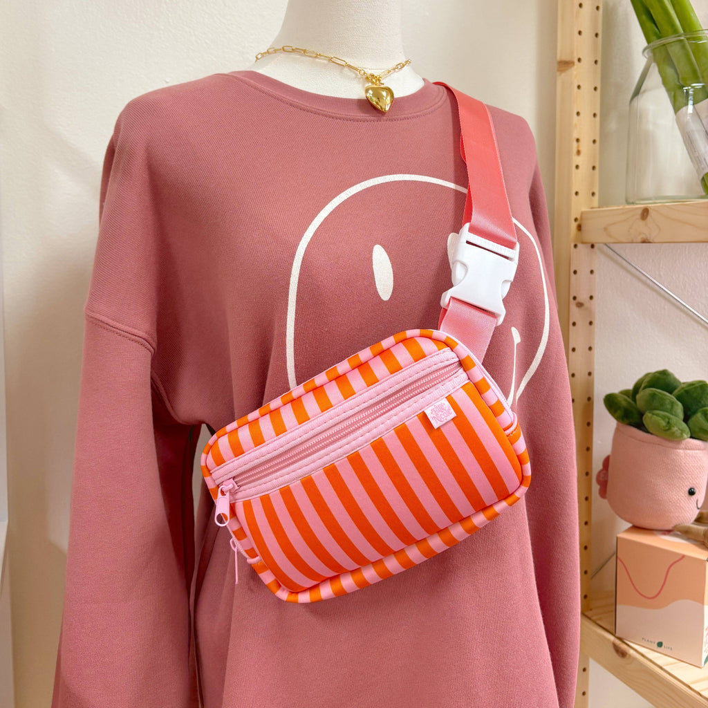 Crossbody Bag - Pink & Orange Stripes - Belt Bag