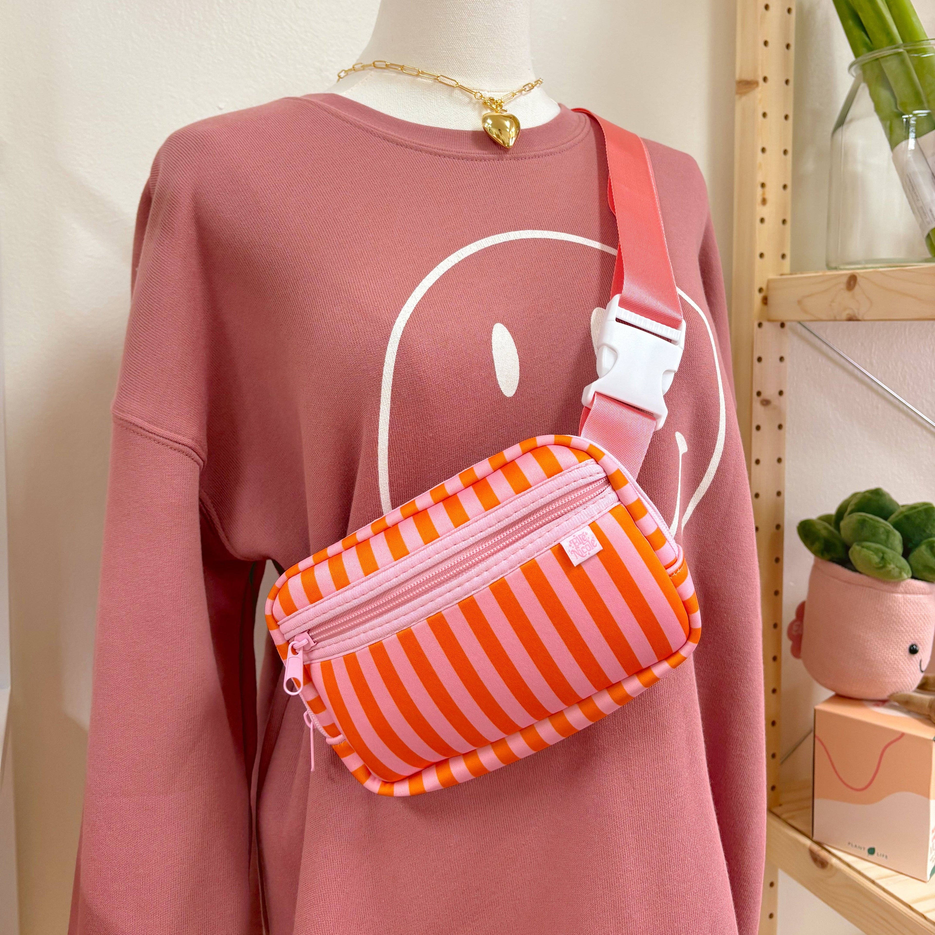 Crossbody Bag - Pink & Orange Stripes - Belt Bag