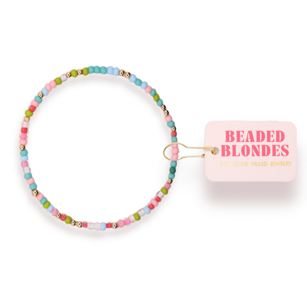 Beaded Blondes multicolor beaded bracelet featuring a branded tag.