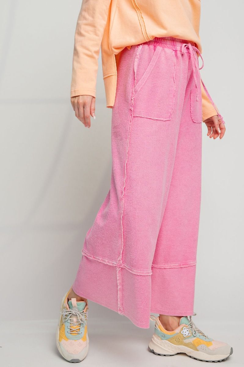 Hot Pink • Mineral Washed Terry Knit Palazzo Pants
