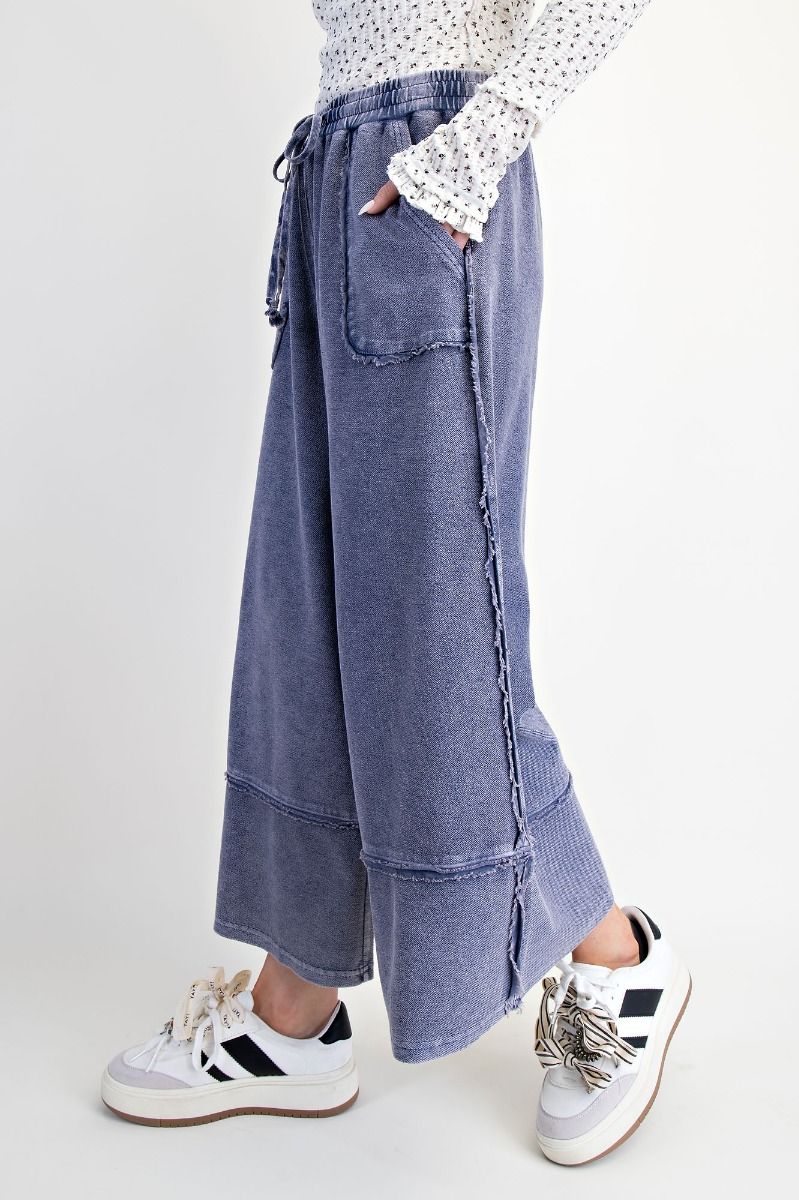 Midnight Blue • Mineral Washed Terry Knit Palazzo Pants