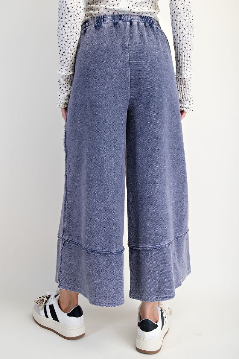 Midnight Blue • Mineral Washed Terry Knit Palazzo Pants