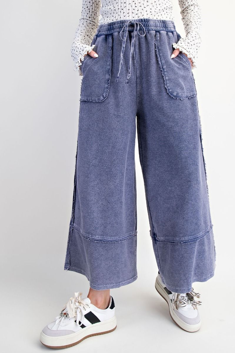 Midnight Blue • Mineral Washed Terry Knit Palazzo Pants