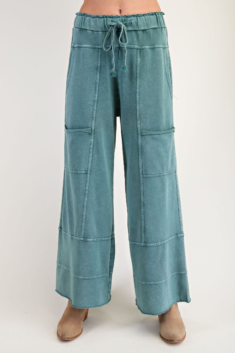 Teal Green • Mineral Washed Terry Knit Pants