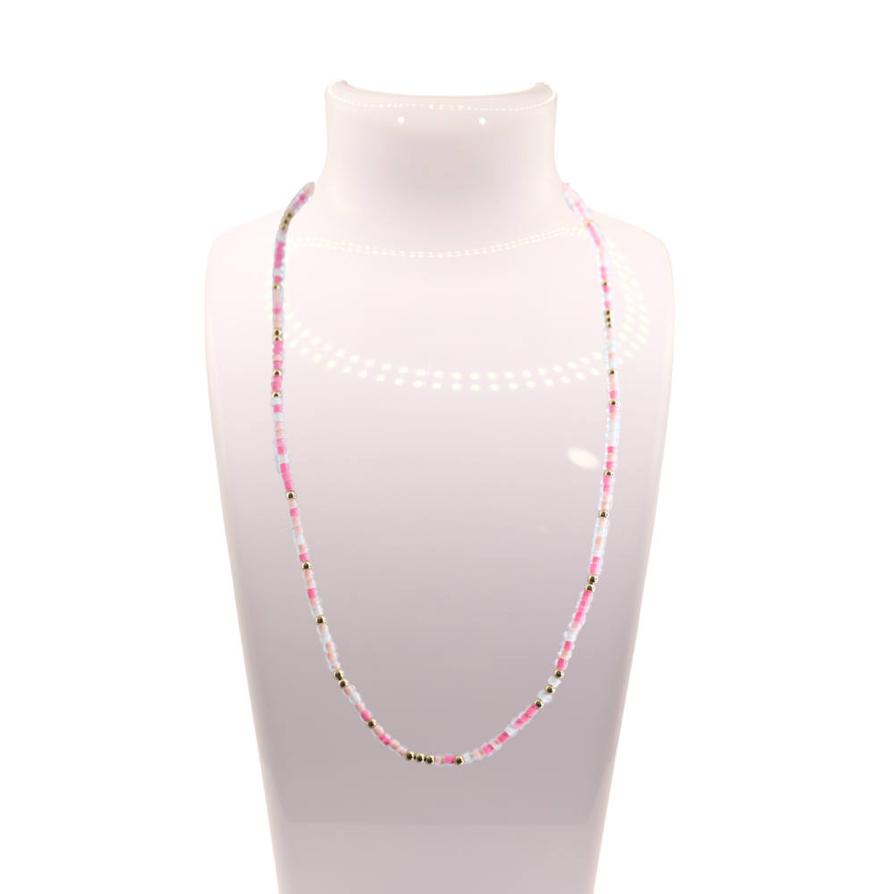 Rosey Pink Sprinkle Necklace: 18 inch (Stretch, No Clasp) | Beaded Blondes