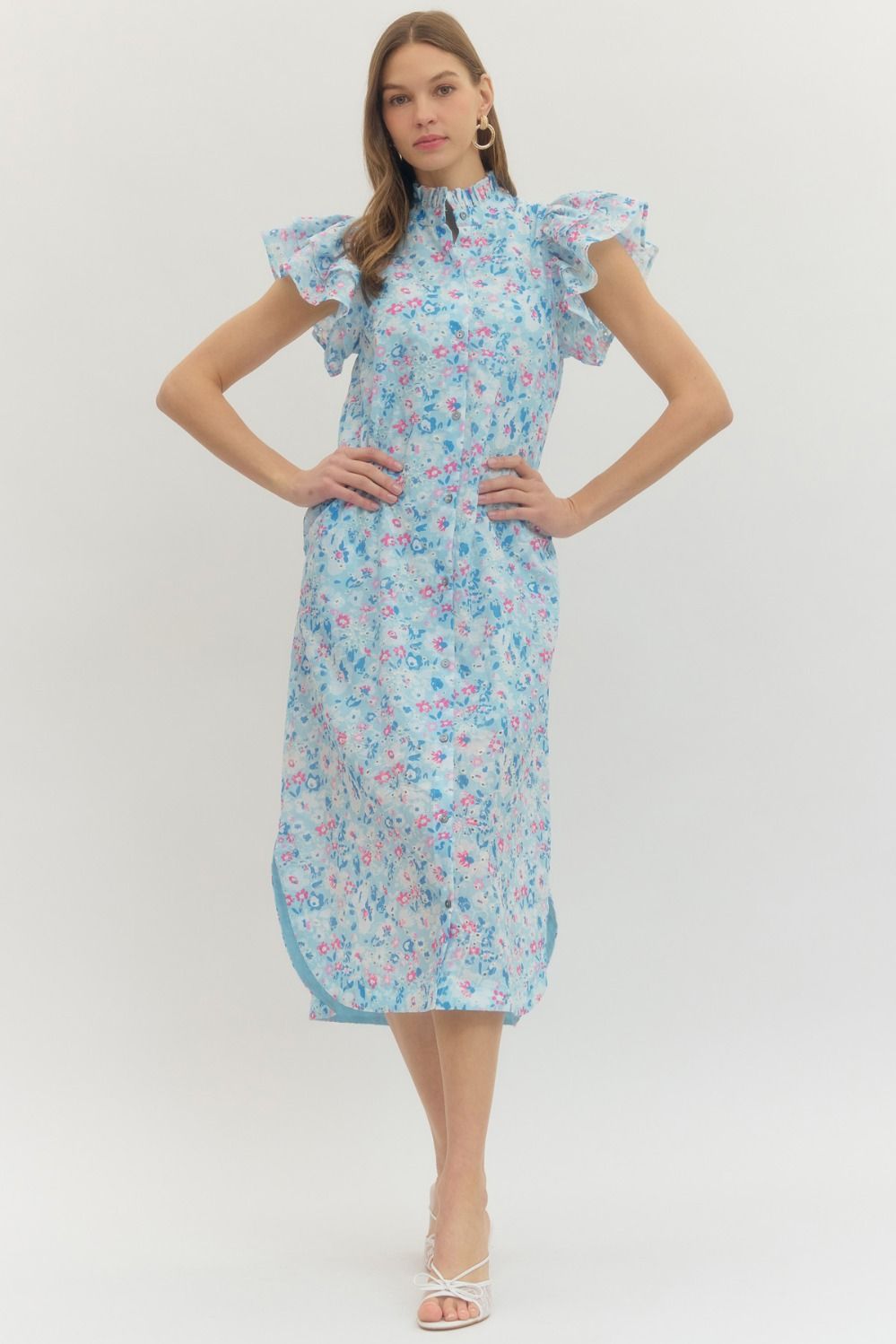 Cutesy Blue Button Down Floral Dress *FINAL SALE*