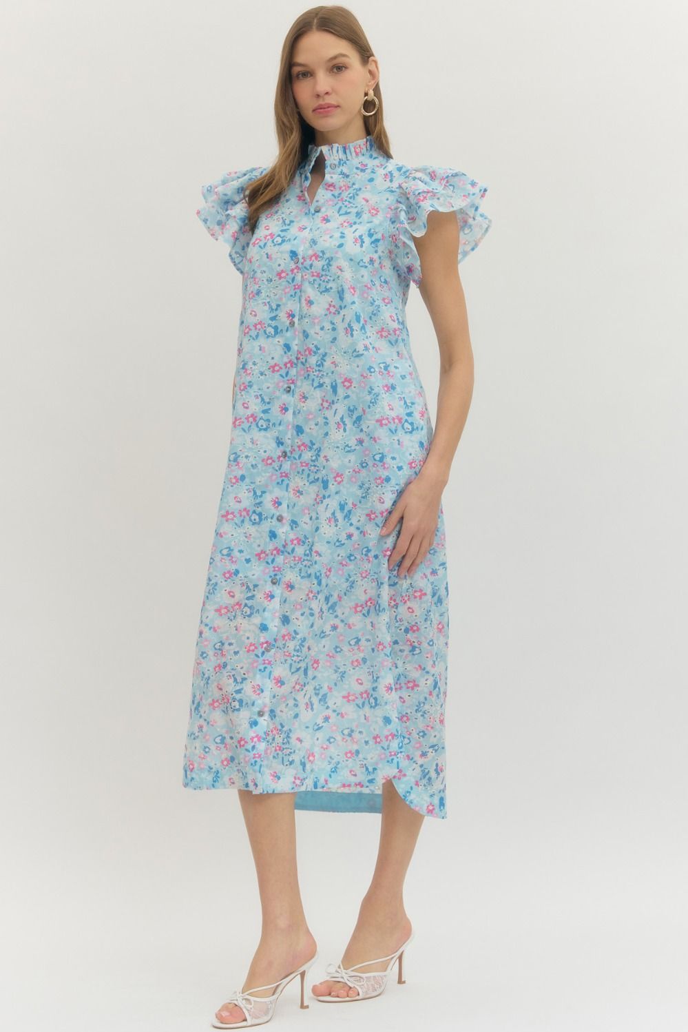 Cutesy Blue Button Down Floral Dress *FINAL SALE*