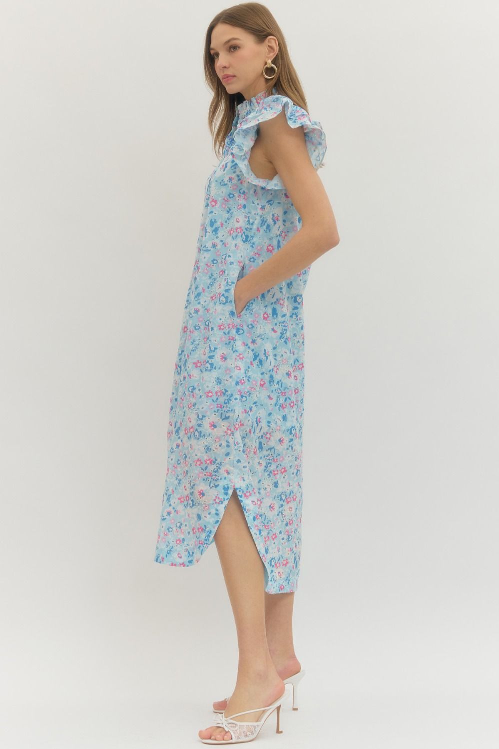 Cutesy Blue Button Down Floral Dress *FINAL SALE*