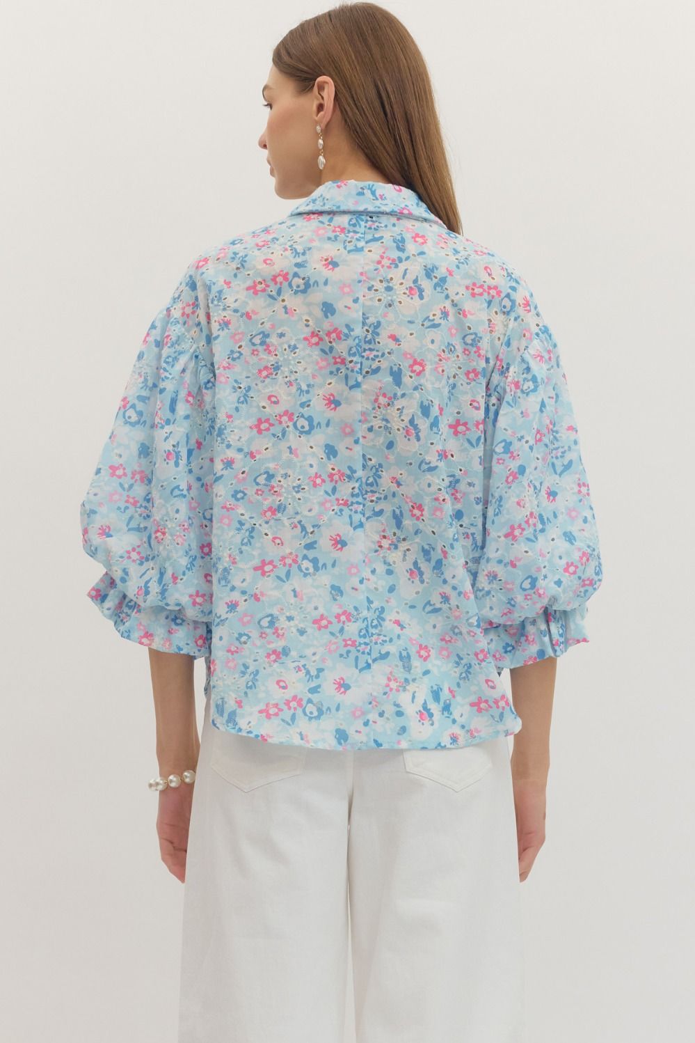Cutesy Blue Button Down Floral Top