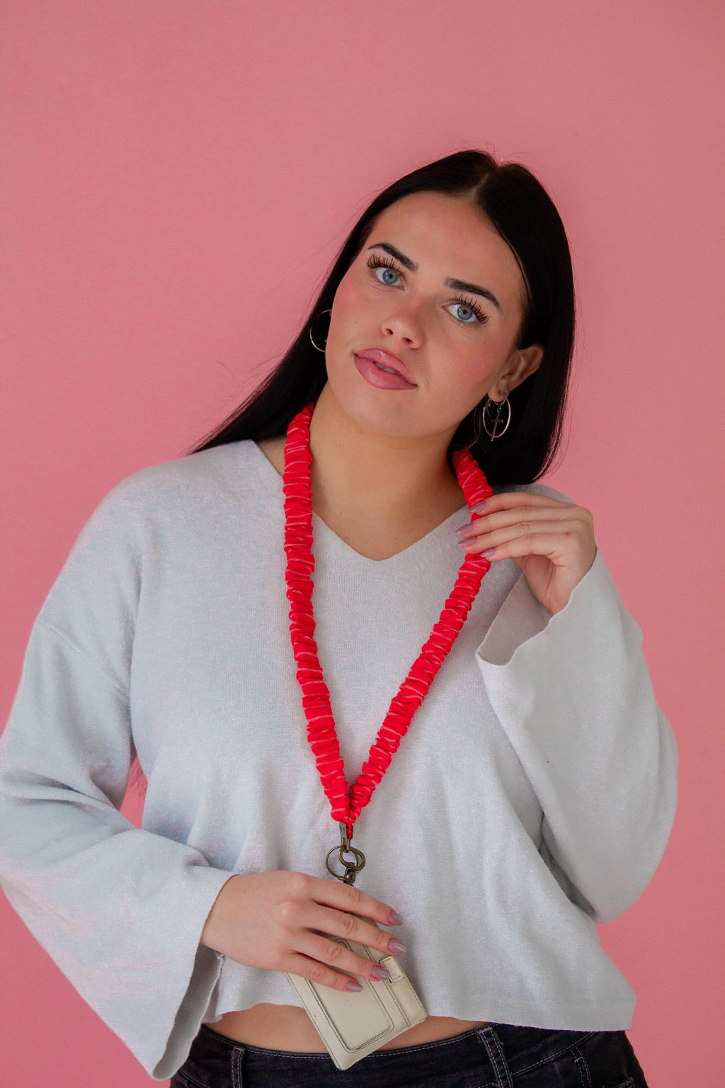 Red Striped Scrunchie Lanyard