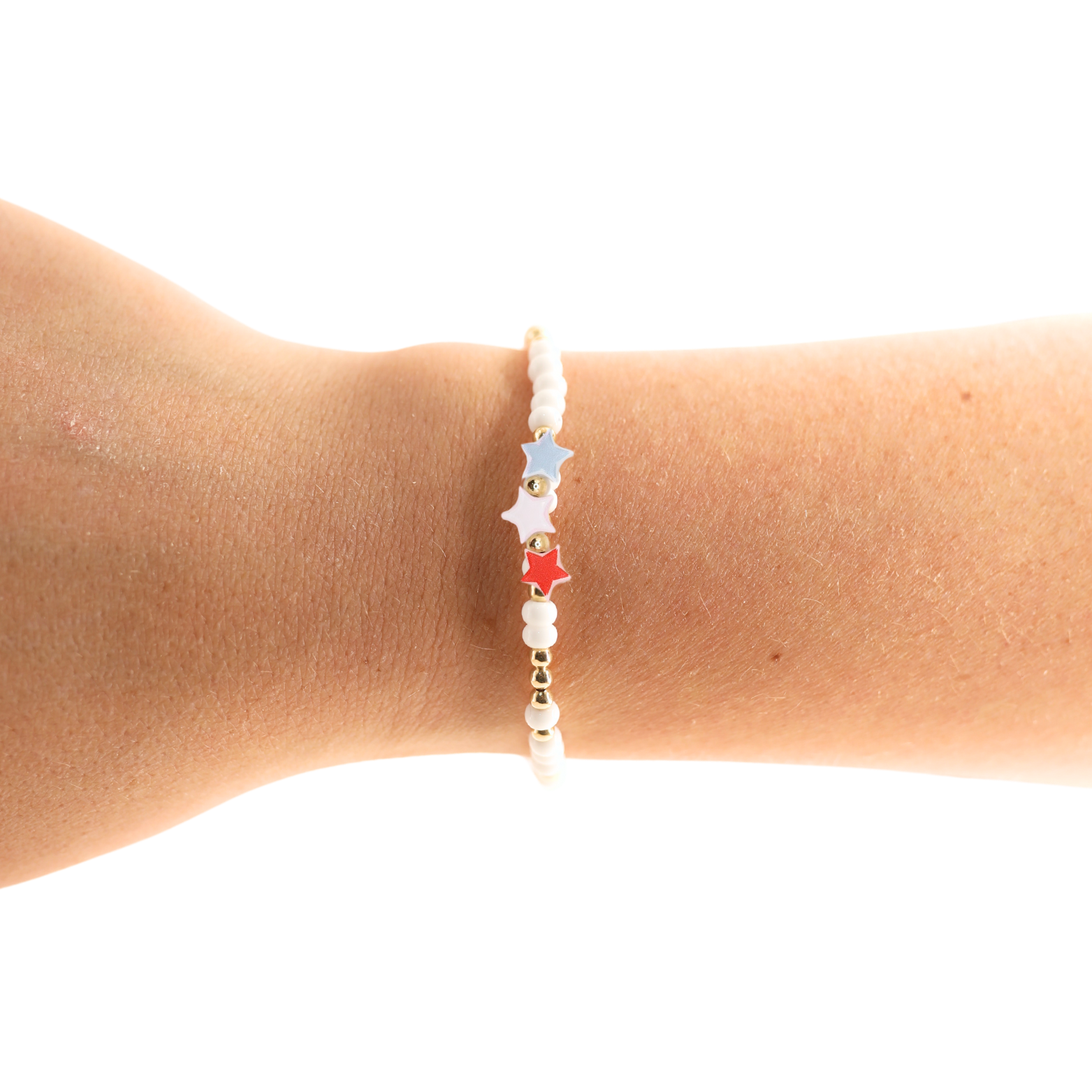 Red, White and Blue Star Bracelet: Standard 6.75 inch / Sprinkle | Beaded Blondes