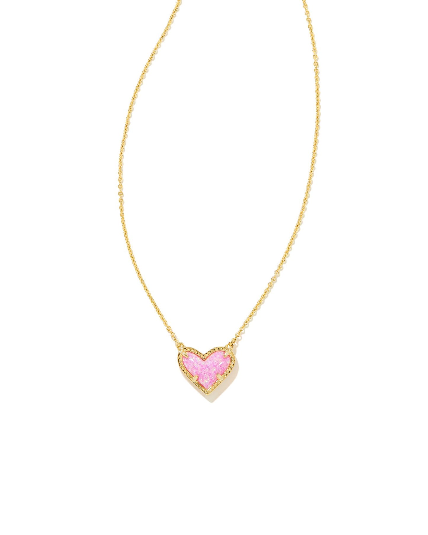 Kendra Scott Ari Heart Pendant Necklace - Gold Bubblegum Pink Kyocera Opal