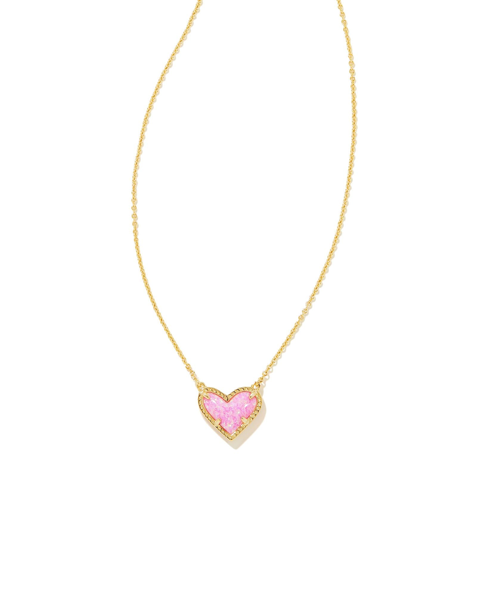 Kendra Scott Ari Heart Pendant Necklace - Gold Bubblegum Pink Kyocera Opal