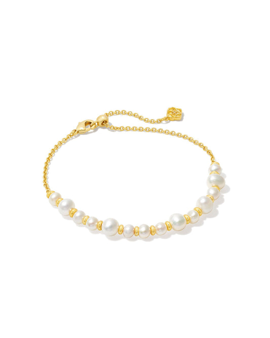 Kendra Scott Jovie Beaded Delicate Chain Bracelet - Gold White Pearl