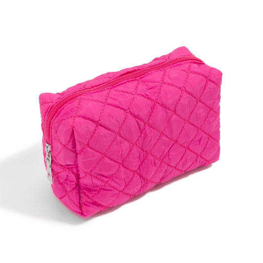 Dark Pink | Quilted Stitched Makeup Pouch