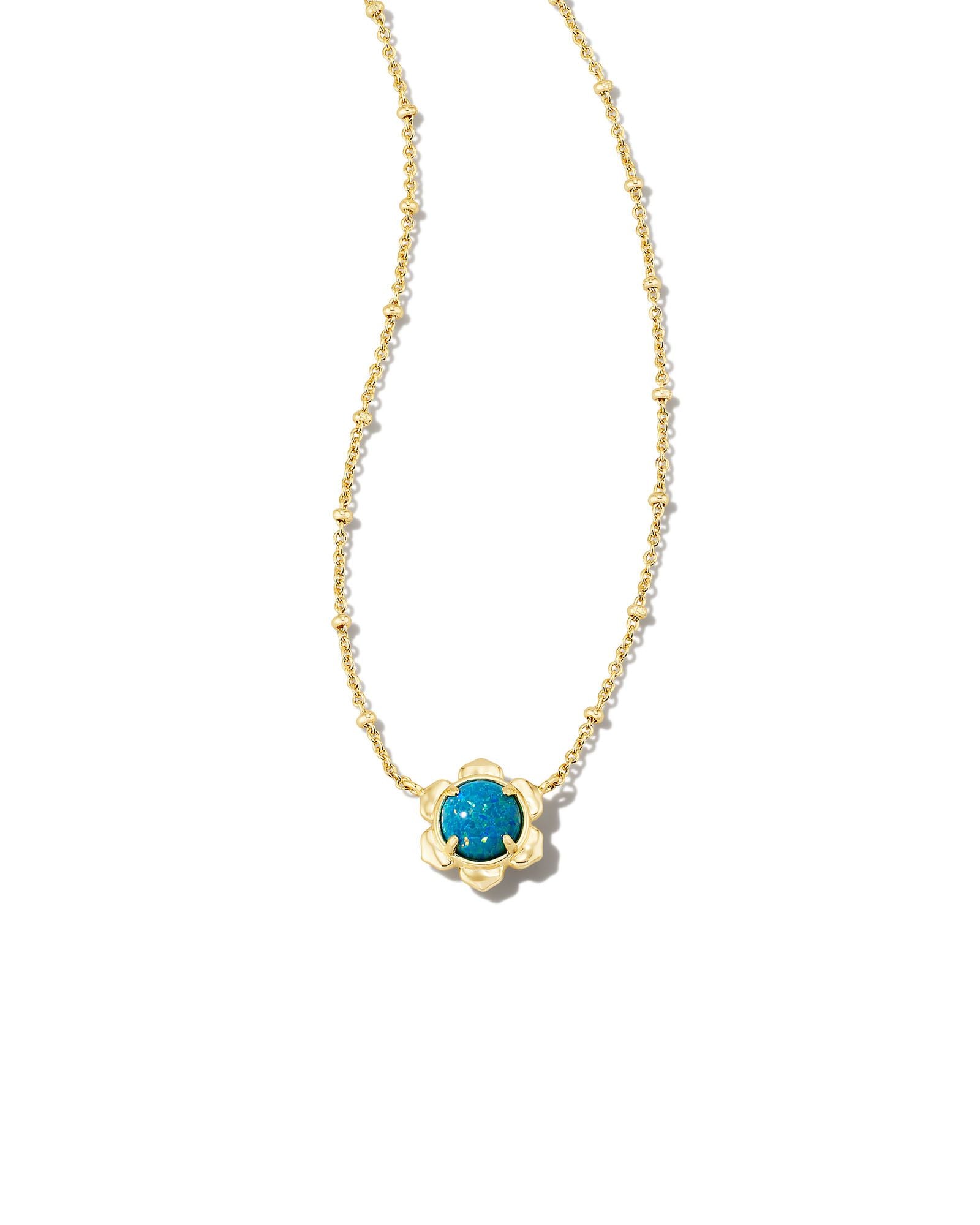 Kendra Scott Susie Short Pendant Necklace - Gold Marine Kyocera Opal