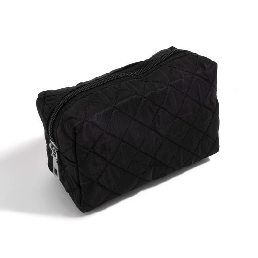 Black | Quilted Stitched Makeup Pouch