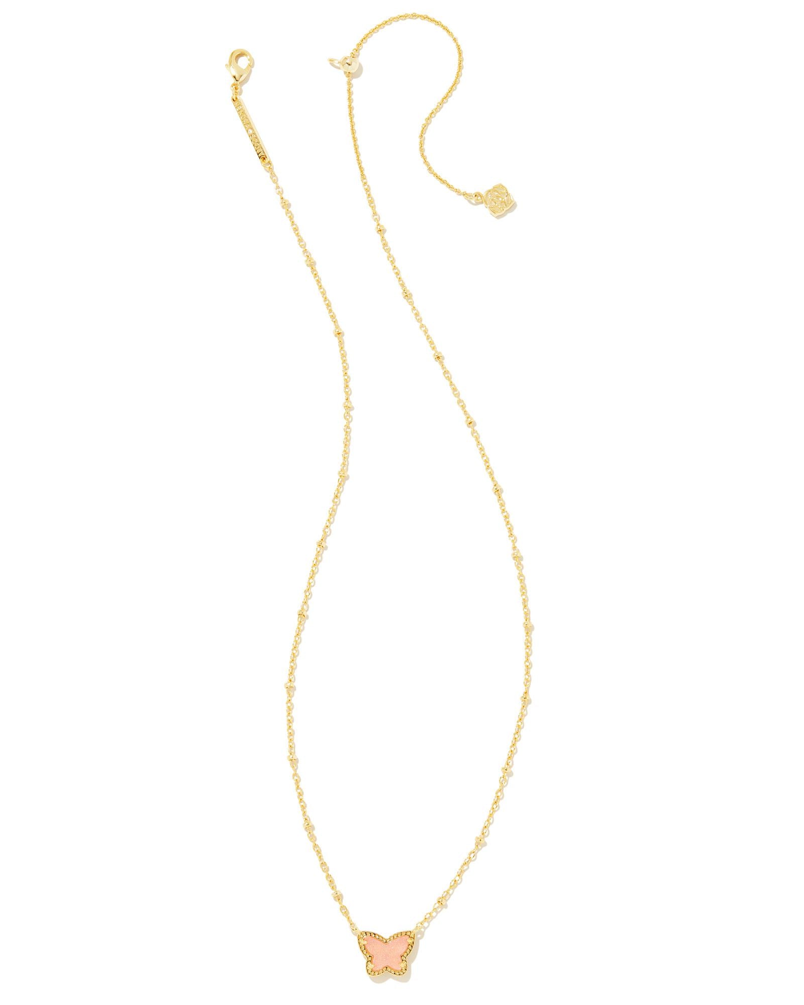 Kendra Scott Lillia Small Short Pendant Necklace - Gold Light Pink Drusy