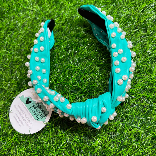 Teal Leather Knotted Non-Headache Headband
