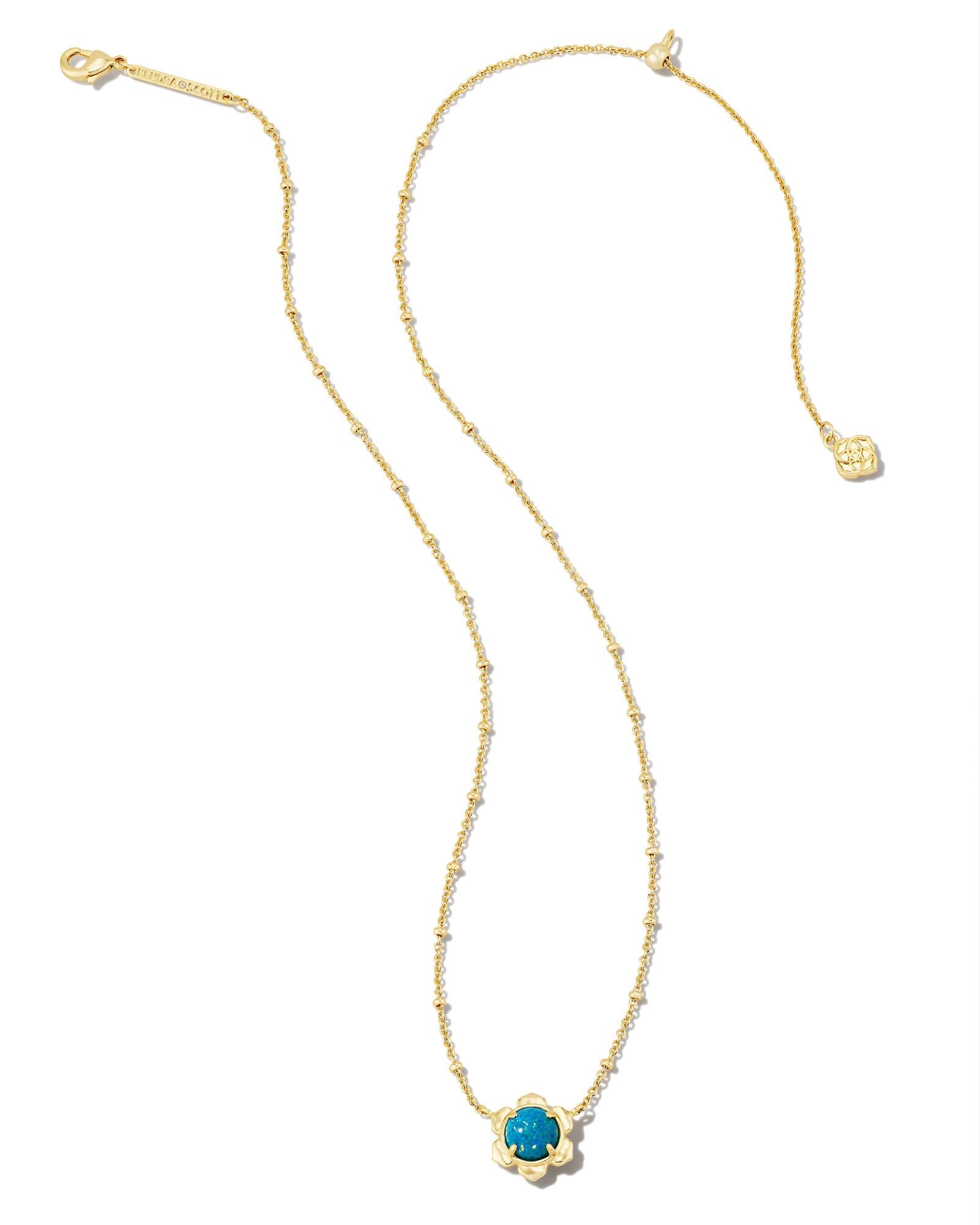 Kendra Scott Susie Short Pendant Necklace - Gold Marine Kyocera Opal