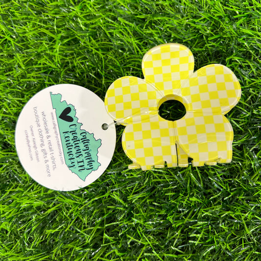 DOORBUSTER - Checkered Yellow Flower Hair Clip