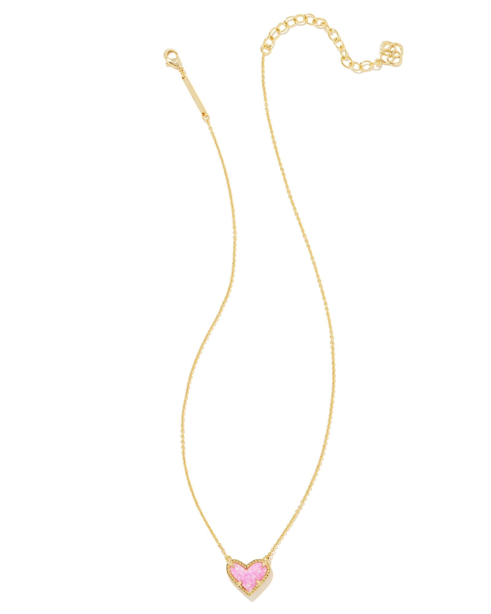 Kendra Scott Ari Heart Pendant Necklace - Gold Bubblegum Pink Kyocera Opal