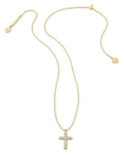 Kendra Scott Cross Crystal Pendant Necklace  - Gold White Crystal