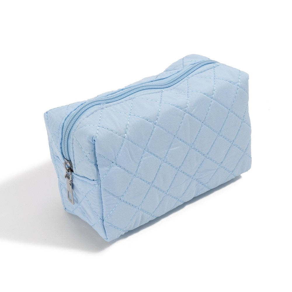 Light Blue  | Quilted Stitched Makeup Pouch