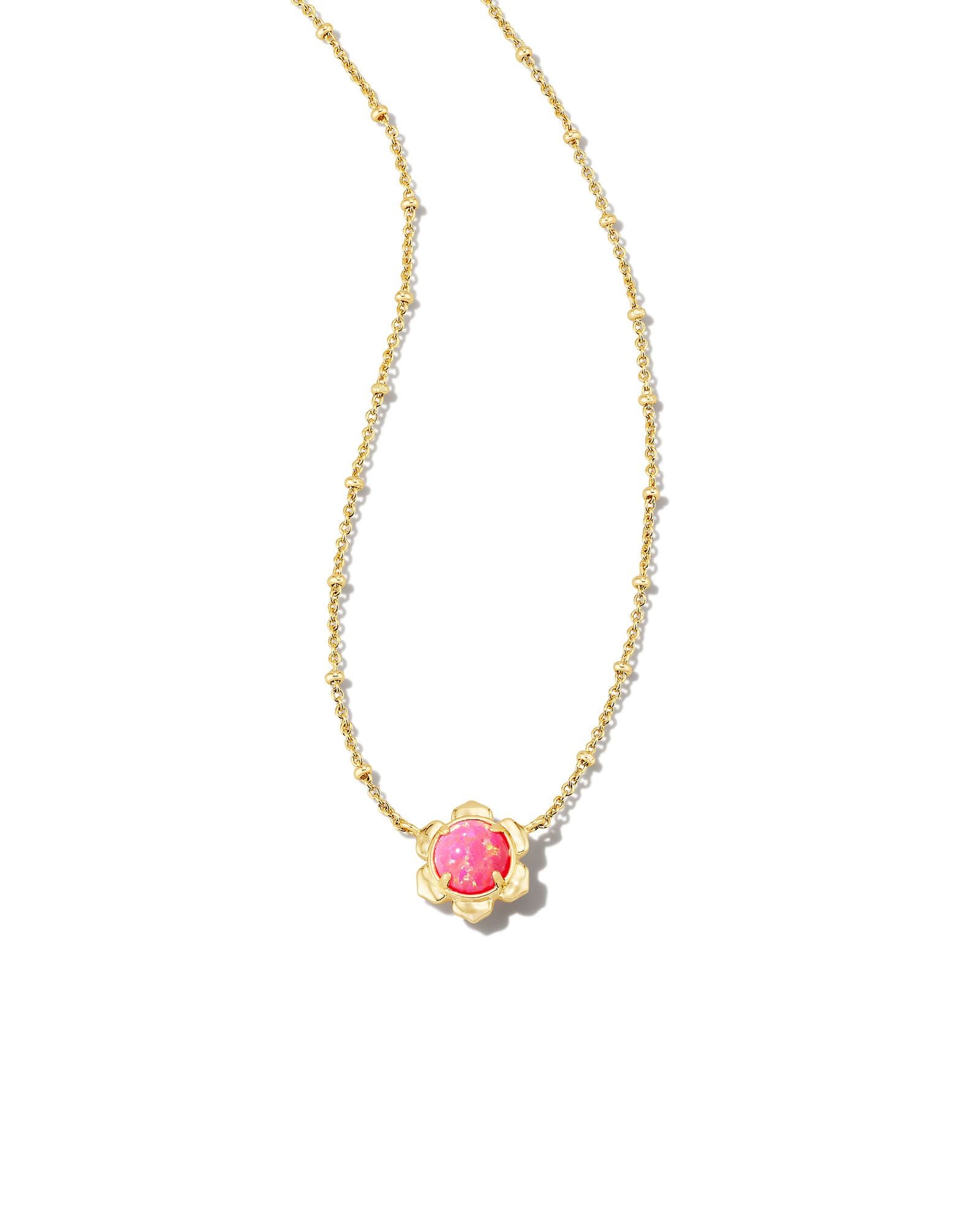 Kendra Scott Susie Short Pendant Necklace - Gold Hot Pink Kyocera Opal