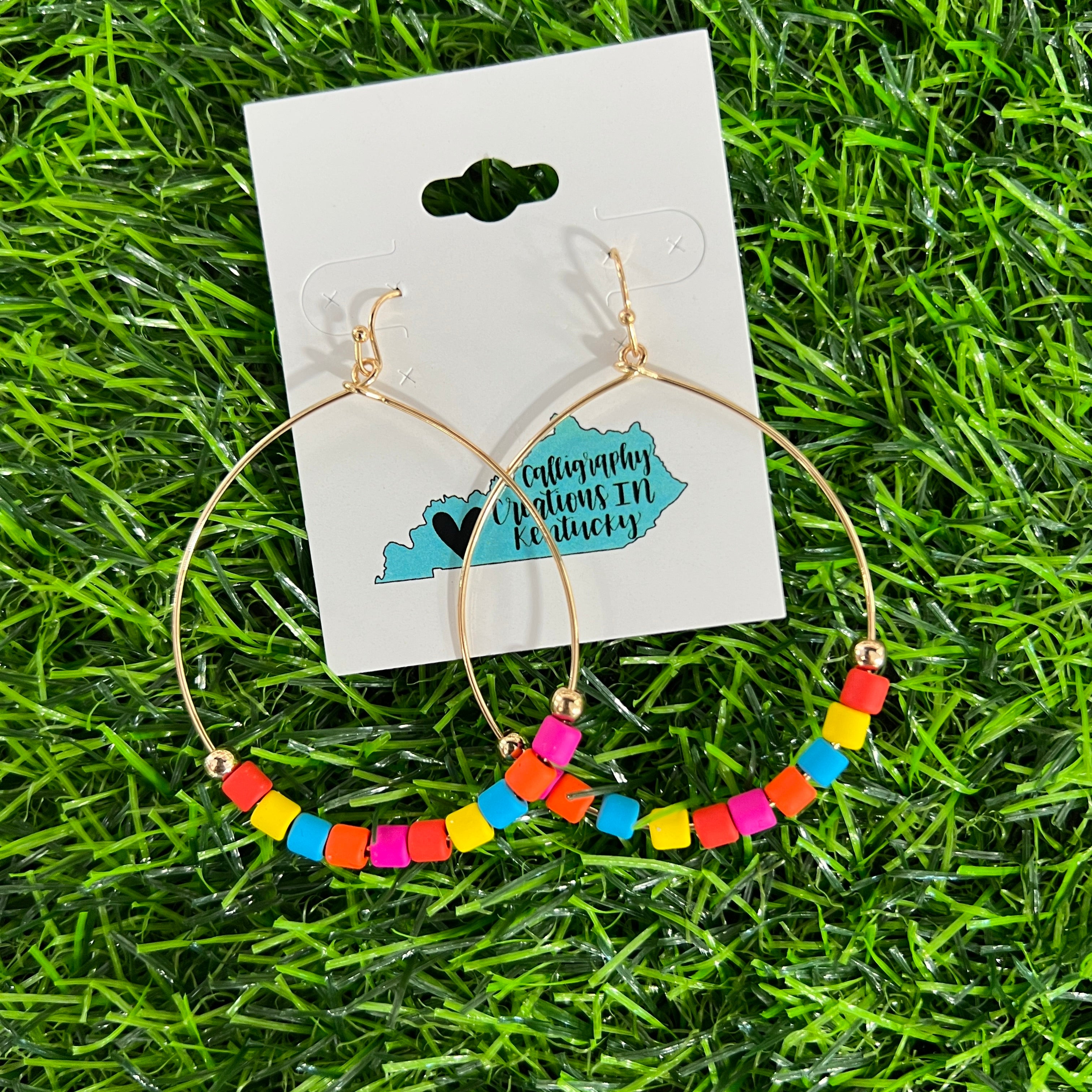 Color Bead Oval Earrings