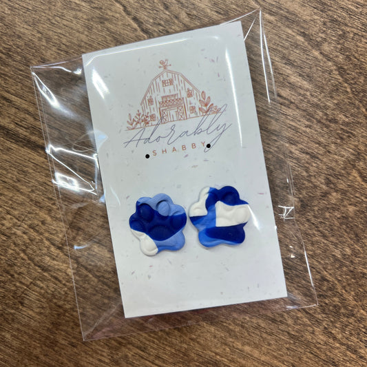 Multi Blue Paw Stud Earrings