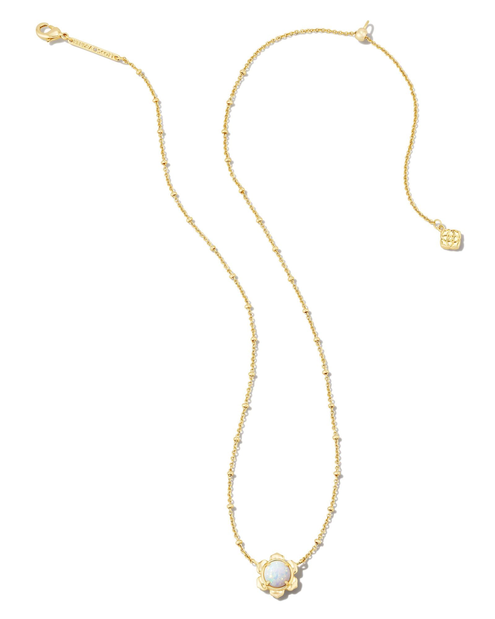 Kendra Scott Susie Short Pendant Necklace - Gold Bright White Kyocera Opal