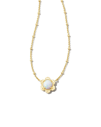Kendra Scott Susie Short Pendant Necklace - Gold Bright White Kyocera Opal